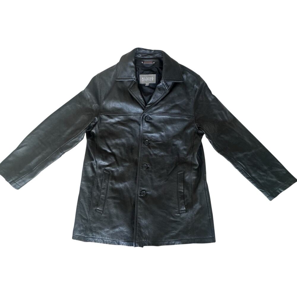 Wilsons Leather Men’s Black Leather Button Up& zipper Front Coat Jacket XLT Tall